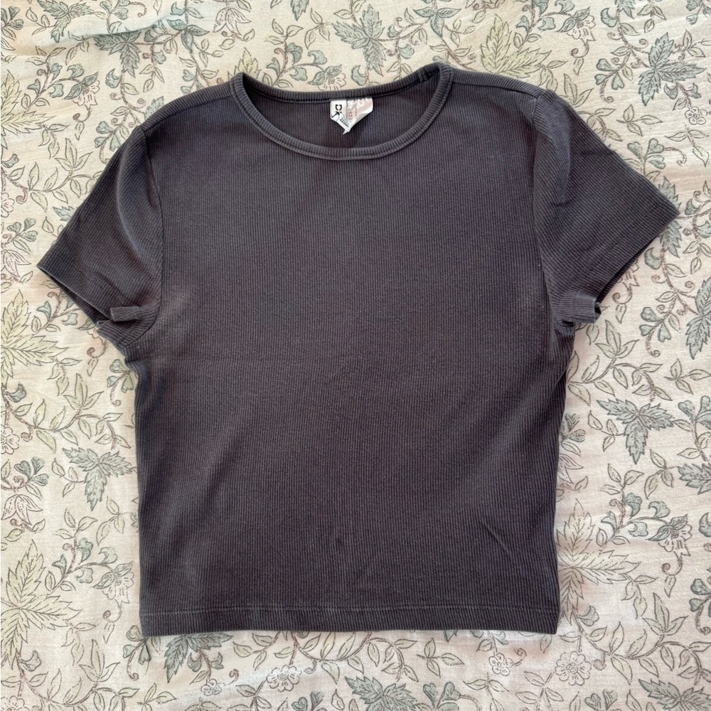 H&M Black Ribbed Short Sleeve Crop Top